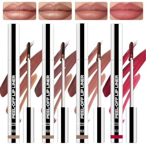 llikknve Lip Stain Peel Off,4 Pcs Lip Liner Set,Velvet,Matte, Long Lasting,Shine,Easy to Paint,Lips Stains & Tints,Lip Liner Tattoo Peel Off,Makeup Gift for Women(4Colors)