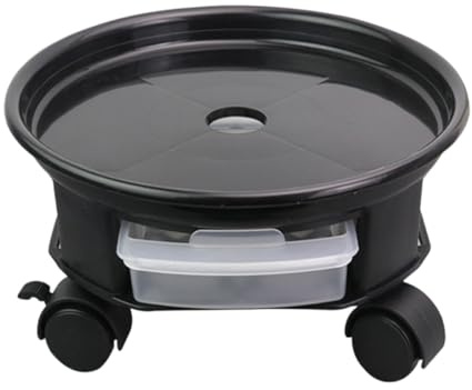 VALICLUD Vassoio per Vasi di Fiori Rotondo 38 CM con Ruote e Freno Supporto per Vaso con Cassetto Portaoggetti Base in Plastica Resistente per Giardino e Casa