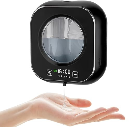Seifenspender Automatisch,320ml Elektrischer Seifenspender Wandbefestigung mit 5 einstellbaren Stufen,1500 mAh USB Wiederaufladbar Desinfektionsspender für Bad,KüChe (Schwarz, Gel)