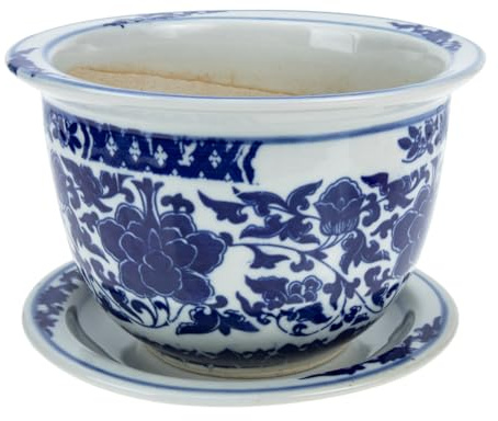 Toddmomy Maceta de Cerámica Azul y Blanca Estilo Chino Grande 17Cm Plato y Orificio de Drenaje para Plantas de Interior, Maceta para Suculentas y Decoración de Escritorio