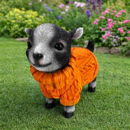 Online Fuchs Gartenfiguren für draußen niedliche Ziegen mit Pullover - Deko Figuren für Garten, Terrasse und Balkon – 16 bis 24 cm groß – wetterfest (Orange 16 cm)