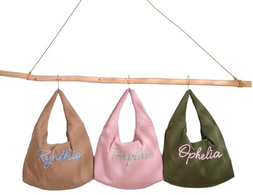 ART LUNIC Bolso De Mano De Pana Personalizado, Bag Con Nombre Bordado, Bolso De Hombro De Viaje Personalizada Con Cremallera, Día De La Madre, Regalo De Dama De Honor