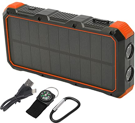Batterie Externe Solaire 36800mAh, Charge Rapide 5V 3A, 3 Ports USB Portable avec Lampe LED - Grande Capacité, Multiples Protections, Parfaite pour Camping Extérieur (Orange)