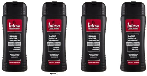 INTESA Pour Homme - 4 gel doccia shampoo Energy Power, rivitalizzante, con complesso di taurina, 500 ml, + portachiavi Italy Shop Service in omaggio