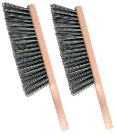 OAKART Soft Bench Brush Wooden Handle for Shop Counter Sofa 14 (2pcs Gray) | Large Foxtail Soft Bristle Hand Broom for Upholstery Furniture, Fabric Couch, Garage, Outdoor, Beach Sand, Dustpan Brush Only