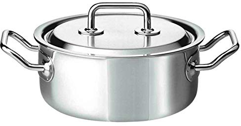 Spring 0415500620 Brigade Premium Bratentopf nieder mit Deckel, Edelstahl, silber, 15,2 x 27 x 29 cm | Kasserolle, 18/10 Edelstahlkern, induktionsgeeignet, backofenfest, spülmaschinenfest, Innenskala, optimale Wärmeverteilung