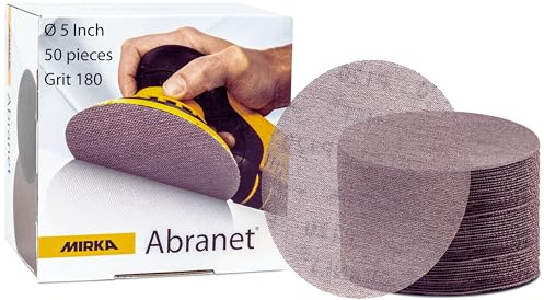 Mirka 9A-232-180 - Dischi abrasivi a rete abrasiva senza polvere, 12,7 cm, grana 180, confezione da 50