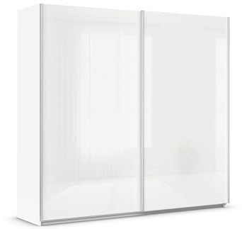 Rauch Möbel QUADRA, Schwebetürenschrank, Weiß/Glas Weiß, Breite 226 cm | Kleiderschrank mit Schwebetüren, Schiebetüren, 2-türig, für Schlafzimmer, Kinderzimmer, Jugendzimmer, Garderobe