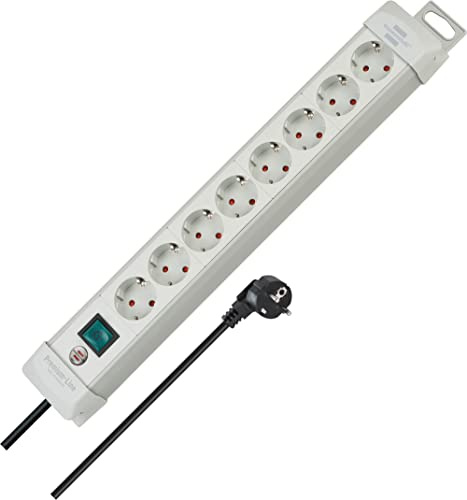 Brennenstuhl Premium-Line Steckdosenleiste 8-Fach, 3m | Mehrfachsteckdose mit Schalter, Steckdosenleiste Wandmontage, Made in Germany, grau