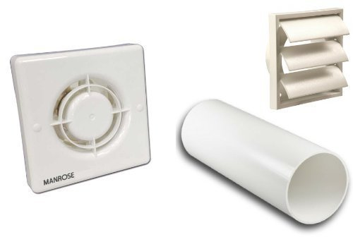 XF100H Humidity + Run on Timer Complete 4 100mm Wall Kit with Gravity Grille Bathroom Shower Extractor Fan