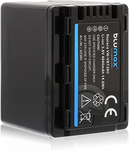 Blumax Akku ersetzt Panasonic VW-VBT380 E-K VBT-380-4040mAh 3,6V kompatibel mit Panasonic VW-VBT380 - (Nicht für VXF11 VX11 V808) für HC VXF999 VX878 VX989 V160 V180 V270 V380 V777 W570 W580 WX97