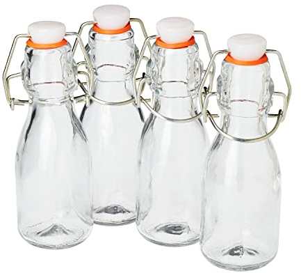 4er-Set VBS Mini-Bügelflaschen 100ml 0,1 Liter Glasflaschen mit Bügelverschluß Saftflasche Schnapsflasche Essig Öl Likörflasche selbstbefüllen Glas klar zum einfüllen
