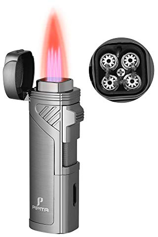 PIPITA Winddicht Fackel Feuerzeuge Sturmfeuerzeug 4 Jet Flammen Gas Nachfüllbar Metall Feuerzeuge mit Bohrer (Verkauft ohne Gas)