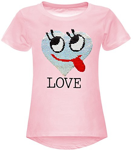 BEZLIT Mädchen T-Shirt mit Wendepailletten Herz Love – Kurzarm Shirt Baumwolle Rundhals Kinder Sommer Oberteil
