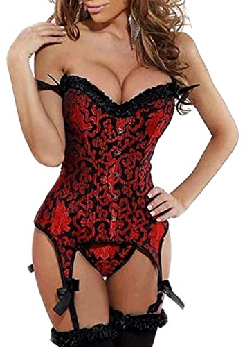 Kelvry Sexy Satin Dentelle Bustier Corset Amincissant Serre-Taille Minceur Lingerie pour Femme Ventre Plat