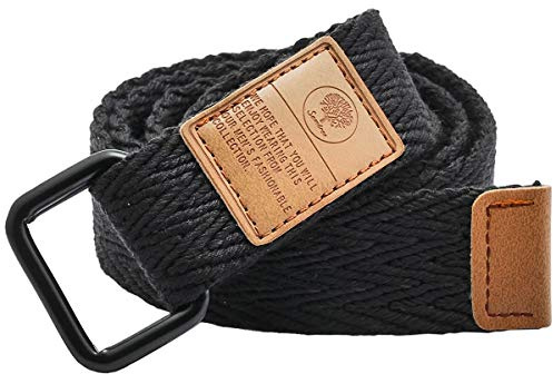 KYEYGWO Canvas Gürtel Doppel D-Ringe Schnalle für Herren Damen, Schwarz