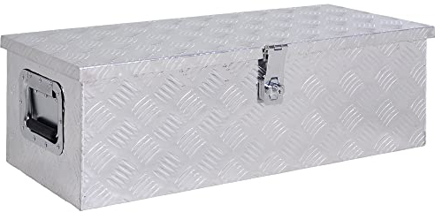 HOMCOM Gerätekasten 76 x 33 x 25 cm Werkzeugkasten Deichselbox Transportbox Alubox Alukoffer Aluminiumkiste Alu Silber