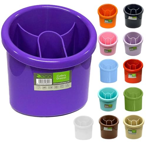 ECO Plastic Cutlery Drainer | 4-Compartment Utensil Holder for Kitchen & Sink Organization – BPA-Free, Durable Knife and Fork Holder with Compact Design – Multiple Color Options (Purple)