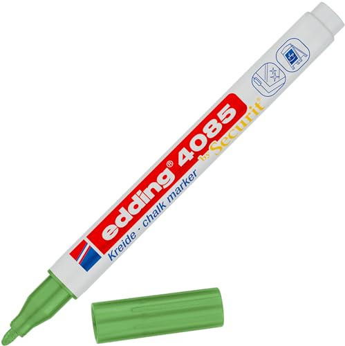 edding 4085 chalk marker - green-metallic - 1 chalk pen - round nib 1-2 mm - fine-nib wet wipe pen for chalkboards, windows, glass, mirrors - liquid chalk marker pens for opaque coverage