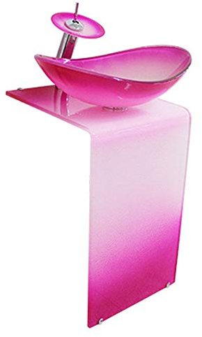chicstyleme Tischwaschbecken Modernes Badezimmerwaschbecken und Waschbecken mit vollem Sockel und Wasserhahn Glaswaschbecken Set Hoch 680 mm Rosa
