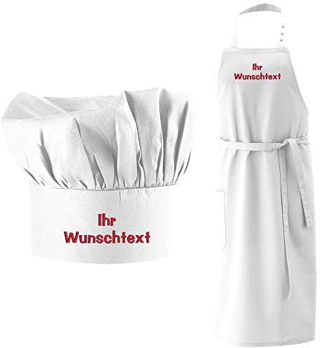 Nashville print factory Grillschürze + Kochmütze bestickt mit Name Wunschtext Latzschürze (Weiß)
