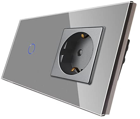 CNBINGO Dimmer con una sola toma, atenuador Gris, interruptor de luz táctil, vidrio endurecido con luz de fondo LED, interruptor de 1 bandas de 1 vía, AC 240V 700W, conductor neutral requerido