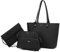 LOVEVOOK Handtaschen Damen Handtasche Schwarz Damen Shopper Tasche Set, elegant Schultertasche Umhängetasche Geldbörse Portmonee 4PCs Set Geschenk, Schwarz