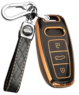 ontto TPU Autoschlüssel Hülle Passt für Audi A3 A6 A7 A8 A8L Q8 E-Tron Q5 Q8 C8 D5 RS6 RS7 S3 S6 SQ7 SQ8 Fernbedienung Cover Schlüsselanhänger Schutzhülle Schlüsselcover Schlüsselbox 3 Tasten-Schwarz