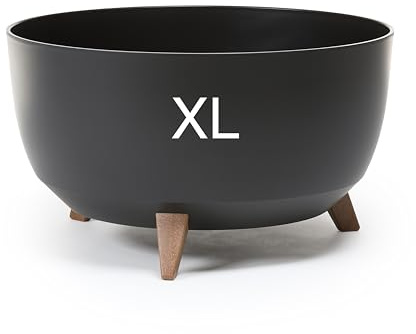 MELTOM Blumentopf XL mit Füßen aus Kunststoff Schale Rund mit Einsatz, Farbe Schwarz, H: 27 cm, D: 47 cm | Kunststoff matt, Füße in Holzoptik, Höhe 26,5 cm, Standfläche Ø 32,5 cm, fester Zwischenboden, Gummistopfen zum Ablassen