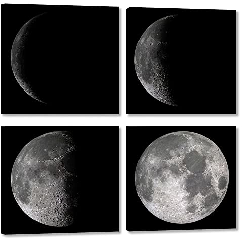 Feeby Vlies Leinwandbild Phasen des Mondes Kosmos Astronomie 40x40 cm Wand Bild Kunstdruck Deko Wohnzimmer Wohnungs Deko Neumond Vollmond Abstraktion schwarz-weiß
