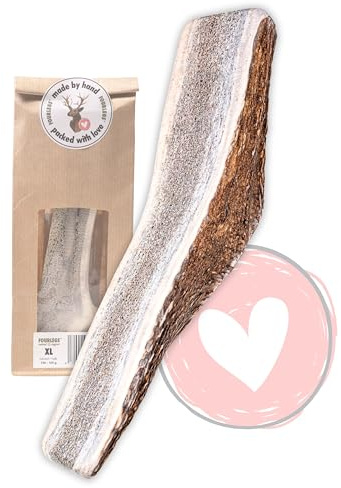 FOURLEGS® natürlicher Kauspaß für Hunde aus 100% Hirschgeweih - Mineralstoffe, Kauspielzeug, Kaustange, Wildgeschmack, Geweih, Knochen, Hirsch, Kauartikel - Größe XL halbiert