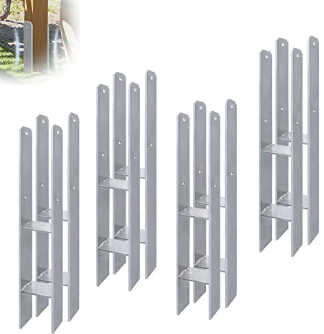 XMTECH Lot de 6 supports de poteau d'ancrage en H durables - Hauteur totale : 600 mm - Épaisseur du matériau : 5 mm - Largeur : 91 mm - Poteaux en bois carré pour poteaux de clôture, abris de voiture,