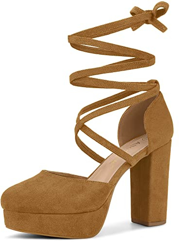 Allegra K Zapatos De Tacón Grueso Con Tiras Y Plataforma Con Cordones Para Mujer marrón 37.5