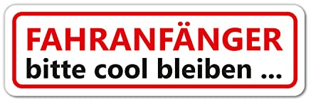 iSecur Achtung Fahranfänger cool bleiben Aufkleber 23 x 7 cm - kfz708 | Achtung Fahranfänger Bitte cool bleiben, Auto-Sticker in Weiß/Rot, selbstklebende Folie, UV-wetterfest, waschanlagengeeignet