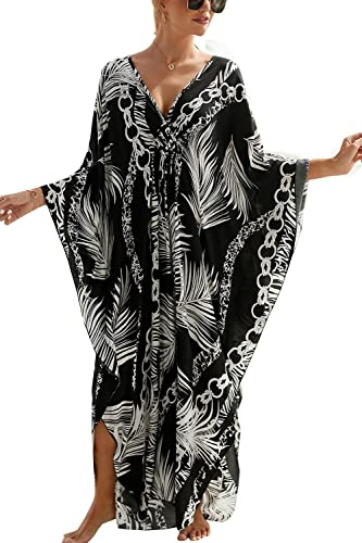 LikeJump Femmes Boho Kaftan Robe de Plage Cover Ups Maillots de Bain Kimono Maxi Tops