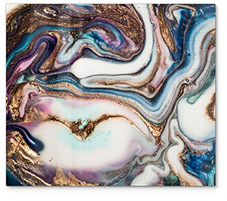DEQORI Herdabdeckplatte Glas | einteilig 60x52 cm | Motiv Luxuriöses Marmordesign | Ceranfeld Abdeckplatte für Küche | Herd-Abdeckung universal | Glasplatte & Schneidebrett für Kochplatten