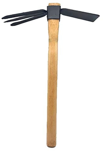 Tradineur - Azada con 3 Picos y Mango de Madera - Fabricado en Acero - Diseño ergonómico - Fácil y cómodo - Herramienta Manual - 36 x 9 x 23 cm
