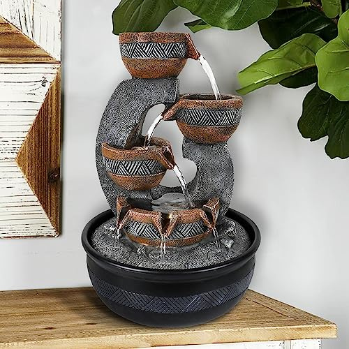 Agoodping 15.7''H Tabletop Water Fountain with LED Lights - Peaceful and Relaxing Water Sound - Small Desktop Waterfall Fountain for Home and Office Decoration