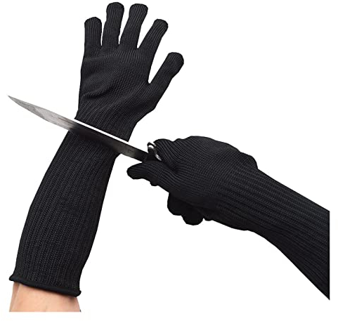 ALAIAS Abriebfeste 1 Paar lange Anti-Cut-Arbeitshandschuhe Metall-Edelstahl-Drahtschnittfeste Handschuhe Anti-Messer-taktische Metzger-Schutzhandschuhe Mit Nitril beschichtete Handschuhe