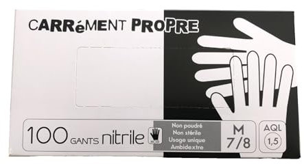 emballage garrigou Gants jetable en nitrile,non poudré, usages multiples, contact alimentaire, protection médicale et industrielle, usage unique, Noir, taille M 7/8, boite de 100 gants