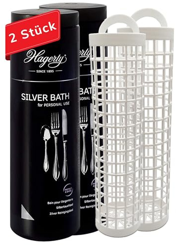 Hagerty Set 2x Silver Bath Bain nettoyant pour l'argent avec protection anti-oxydation de 580 ml chacun | Produit nettoyant efficace pour la vaisselle en argent et en métal argenté | Bain nettoyant