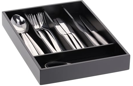 Relaxdays Besteckkasten, 5 Fächer, Schubladen Ordnungssystem, HBT: 4,5 x 34 x 25 cm, Bambus, Besteck Organizer, schwarz