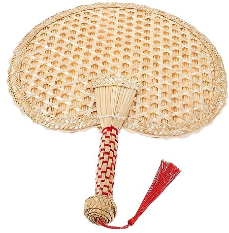 Cabilock Handmade Vintage Straw Fan Hand Fan Folding Portable Handheld for Summer Cooling
