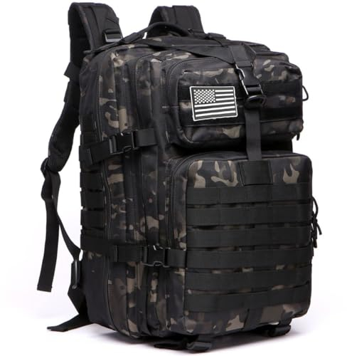 GUJOIN 50L Strapazierfähiger Nylon Wasserdichter Angeln Jagdrucksack Outdoor Militär Rucksäcke Taktische Sport Camping Wandertaschen (Camo Black)
