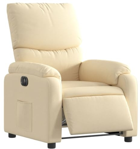 vidaXL Sillón Reclinable Eléctrico, Silla con Respaldo Reposabrazos, Sillón Orejero de Relax Descanso TV, Asiento Ajustable, Tela Crema