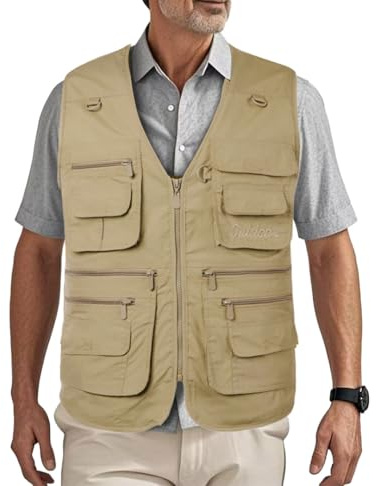 HZQIFEI Uomo Gilet da Pesca Multitasche Giubbino da Lavoro Smanicato Traspirante Outdoor Vest JRC Safari Giacche Gilet MJ10 (Giallo, L)