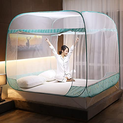 Tragbares Moskitonetz, Betthimmel, Pop-Up, faltbar, Doppeltür, einfach aufzubauen, mit Pop-Up-Moskitonetz an der Unterseite für Bett, Camping, Reisen, Zuhause, Outdoor, H, 150 x 200 cm