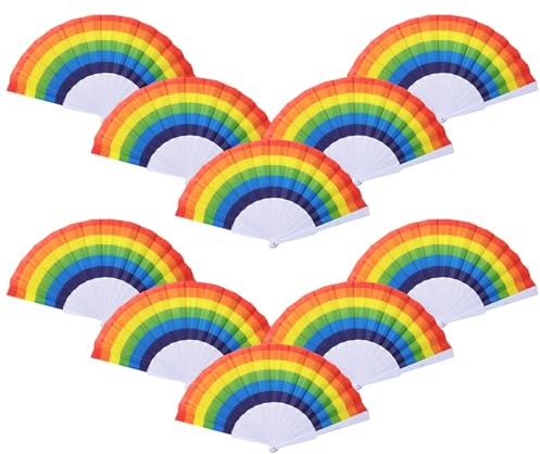 Zercart Rainbow Folding Fans Gay Pride Handheld Folding Fan 10Pcs, Plastic Hand Fan Folding - Handheld Rainbow Fans For Pride Accessories Music Festival Diy Decoration Party Dance Performance & Gift
