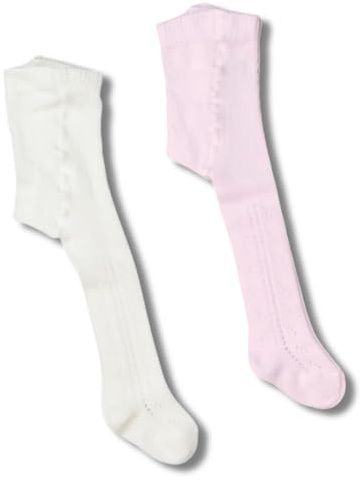 Coccoli | 2 Paia Collant Bambina e Neonata, Calze in Cotone Elasticizzato con Motivo Traforato a Tinta Unita, Made in Italy (rosa-panna, 0/3)
