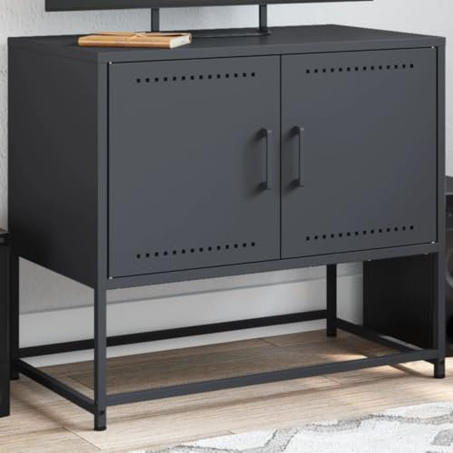 Homgoday Meuble TV Anthracite 68,5 x 39 x 60,5 cm en acier, meuble TV salon, table pour TV, meuble TV salon, meuble bas pour TV de salon industriel, support TV